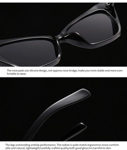 Detail of soft silicone nose pads and ergonomic non-slip temples of cat eye sunglasses