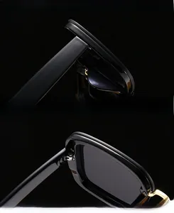 Detail of high-quality hinges and reinforced lenses for black square sunglasses