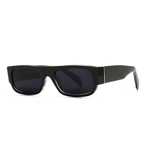 Classic black rectangular sunglasses with glossy frame and vertical metal accents