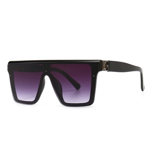 Classic oversized flat top sunglasses with black frame and purple gradient lenses