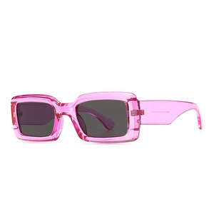 Retro square pink acrylic sunglasses with dark grey lenses in Y2K vintage style