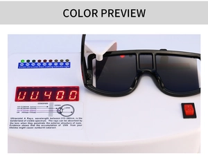 Detailed UV400 protection test showing black shield sunglasses blocking UV rays effectively