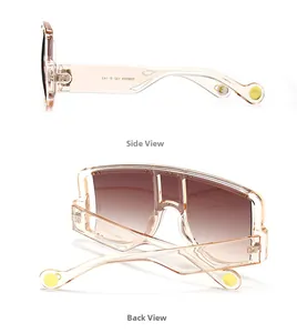 Side and rear view of champagne transparent mask sunglasses with gradient lenses