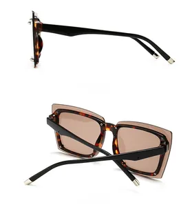 Detailed side and back views of tortoise shell square sunglasses with brown lenses