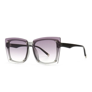 Fashion oversized square sunglasses with purple gradient lenses and metal rivet details