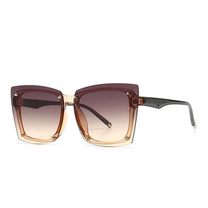 Square oversized sunglasses with gradient purple lenses and metal rivets on black frames