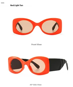 Red light tan sunglasses with thick orange frames and translucent brown lenses in dual views