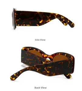 Detailed side and back view of retro wide tortoise shell sunglasses for women