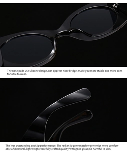 Detail of silicone nose pads and ergonomic temple tips on black oversized sunglasses