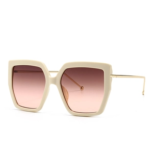 Modern oversized square sunglasses in cream white with gradient lenses and gold metal arms
