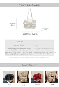 Detailed dimensions and color options for the multi-functional bow-knot shoulder bag