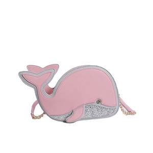 Sac bandoulière rose en forme de baleine avec paillettes et chaîne dorée pour femme