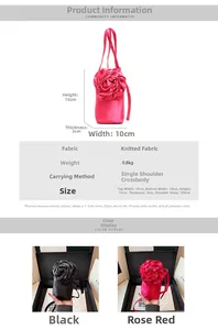 Detailansicht der 3D-Rosen-Stofftasche in Schwarz und Rosérot mit Satin-Finish
