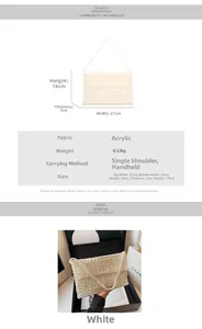 Detailed size specifications for handmade acrylic pearl beaded shoulder bag with dimensions