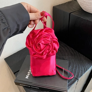 Satin Umhängetasche Für Mobiltelefone Mit 3D Rose Blumendekoration Elegante Vertikale Kleine Tasche Für Damen Party