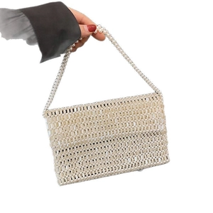 Handmade white pearl beaded handbag with woven design for a stylish french romantic look