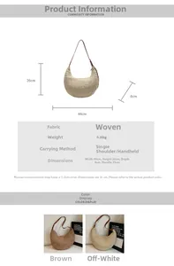 Detailed size guide for woven tote bag showing 44cm width and dimensions in two colors