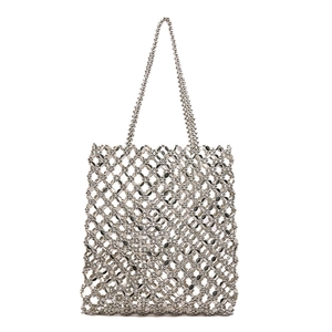 Sac fourre-tout fait main en perles argentées avec un design en maille creuse métallique
