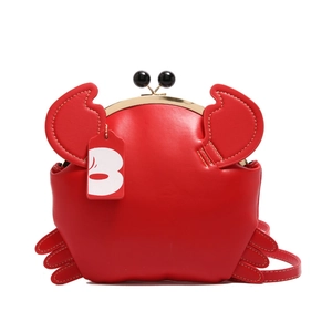 Creative red crab crossbody bag with gold metal clasp and 3D pincers for women