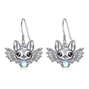 Cute Bat Dangle Earrings With 925 Sterling Silver Earring Post Vintage Moonstone Halloween Jewelry For Women Delicate