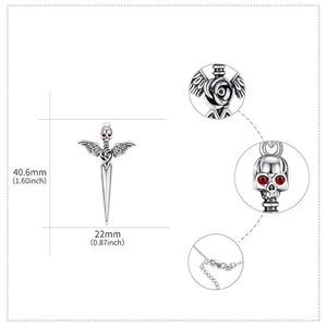 Macro view of gothic skull sword pendant detailing size 40.6mm by 22mm dimensions
