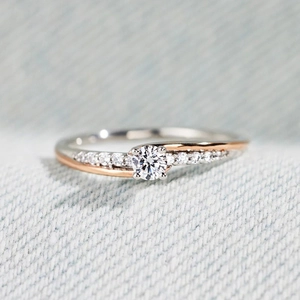 Two-Tone Copper Cubic Zirconia Ring For Women Round Brilliant Cut CZ Geometric Micro-pave Adjustable Fashion Jewelry