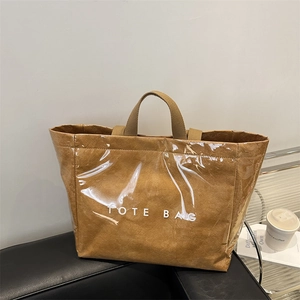 Large Capacity Tote Bag Waterproof Glossy Letter Print Minimalist Urban Handbag Shoulder Bag For Women