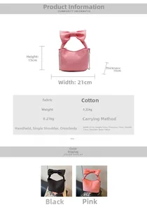Detailed dimensions of pink ribbon nylon crossbody bag with chain and handle