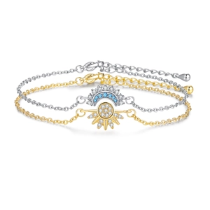 Sun Moon Couple Bracelets Copper Cubic Zirconia Inlaid Adjustable Chain Fashion Jewelry For Women Men