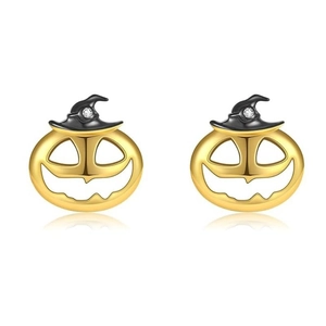 Pumpkin Stud Earrings With Zircon Wizard Hat Gold Plated Copper And Silver Earring Post Halloween Jewelry For Women