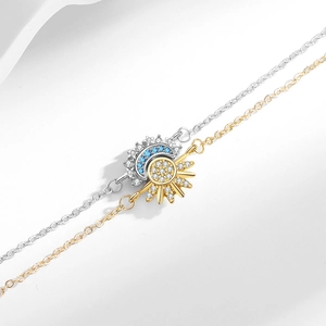 Matching sun and moon zircon bracelets for couples in gold and silver finish