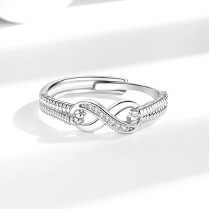 Adjustable S925 sterling silver infinity ring with sparkling cubic zirconia inlay
