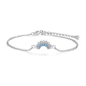 Silver sun and moon couple bracelet featuring blue zirconia and intricate star details