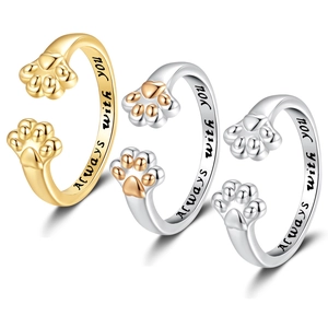 Bague Ouverte Ajustable Empreinte De Patte Cuivre Gravée Always With You Bijou Commémoratif Mode Femmes