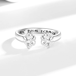 Bague patte de chat ajustable en argent avec gravure Always with you interne