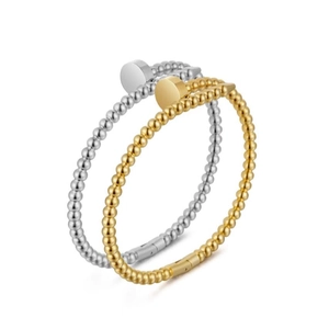 Polished bead nail bracelets set in gold and silver finish on a white background