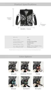 Detail view of mini hardshell crossbody bag specifications and multi-color selection