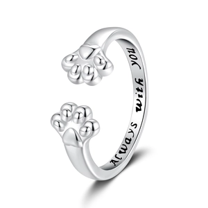 Bague ouverte patte de chat en argent ajustable avec gravure Always With You pour tous