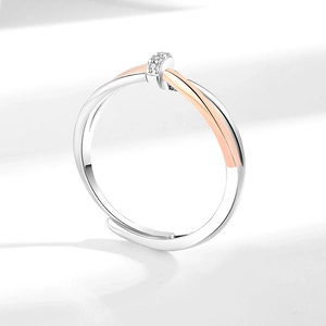 Anello aperto a chiodo in argento e oro rosa con intarsio di zirconi per coppie