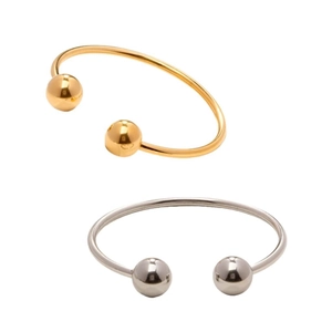 Bracelet jonc ouvert en acier inoxydable avec perles métalliques polies en doré et argent