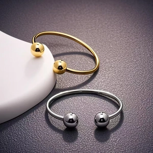 Minimalist Stainless Steel Open Bangle For Women Fashion Polished Round Bead Cuff Bracelet Gold Silver Jewelry Gift