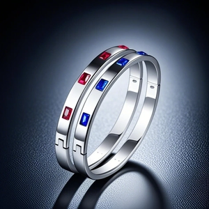Stainless Steel Bangle Bracelet With Rectangular Colorful Cubic Zirconia Polished Minimalist Luxury Jewelry For Women