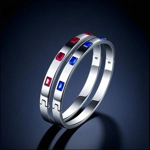 Luxury Stainless Steel Rectangle Rhinestone Hinged Bangle For Women Men Fashion Gold Silver Plated Geometric Oval Cuff Bracelet Jewelry