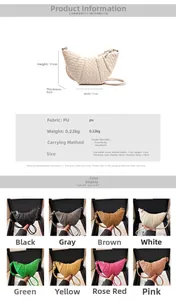 Detail view of mini woven dumpling bag with various color swatches and specifications