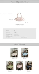 Detailed structural diagram and color options for the crescent PU leather handbag