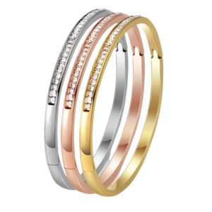 Three-piece titanium steel hinge bracelets set in silver, gold, and rose gold with zircon