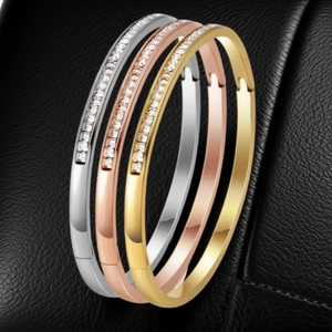 Bracelet Jonc En Acier Inoxydable Avec Incrustation De Zircon Carré Bijou De Mode Élégant Pour Femmes Fermoir Charnière