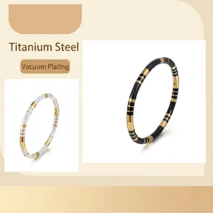 Contrast color open bangle in titanium steel with screw head patterns and vacuum plating