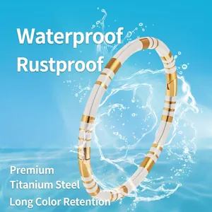 Minimalist gold and white enamel bangle in waterproof titanium steel for women