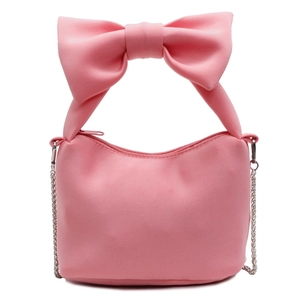 Pink bow-knot handbag in space cotton style with silver chain shoulder strap